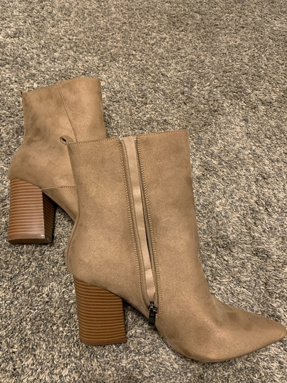 bohme Tan Suede-Look Block Heel Ankle Boots